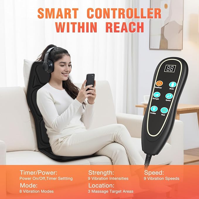 Heated Seat Cushion for Office Chair - Heating Pad for Back, Lumbar, Hip, Thigh with Vibration Massager& Lumbar Support