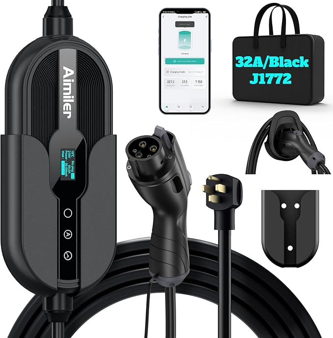 AIMILER Level 2 Electric Vehicle (EV) Charger(WIFI APP/Plug-play), 32A, 25ft Cable ETL Certified, 220V-240V NEMA 14-50P Plug EVSE w/ J1772 Connector, Portable EV Car Charging Stations for Home Level 2