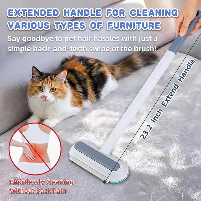 4 in 1 Pet Hair Remover - Washable & Reusable Long-Handle Tool, Gentle Removal for Dog/Cat Hair on Couch, Carpet, Furniture - Also Works for Window & Tile Cleaning (23.2inch)