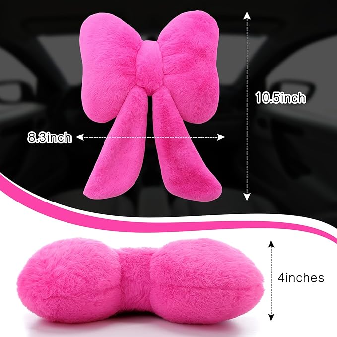 Macarrie 2 Pcs Car Neck Pillow Plush Butterfly Bow Car Headrest Pillow Comfortable Seat Neck Support Cute Head Rest Accessories for Driving Travel Driver Chair Girl Style Interior Decor (Rose Red)