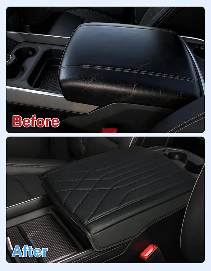 Center Console Armrest Cover Compatible with 5th Gen 2019-2026 Dodge RAM 1500 2500 3500 Accessories, Vinyl Leather Middle Console Pad Cushion Pad, Anti-Scratch, Black(Fits Bucket Seat Only)