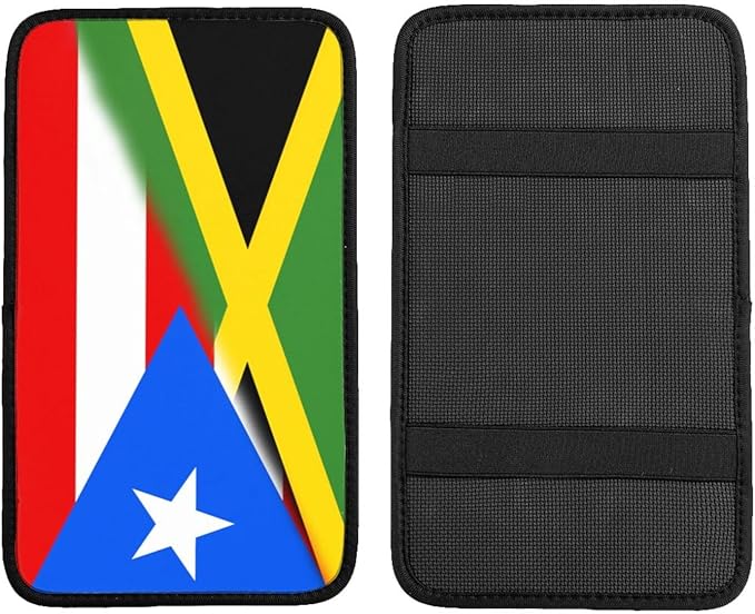Puerto Rico Jamaica Jamaican Flag Auto Center Console Armrest Cover Car Handrail Box Cushion Pad Mat Universal Fit Most Vehicle Sedan Truck SUV Soft Comfort Decor Accessories