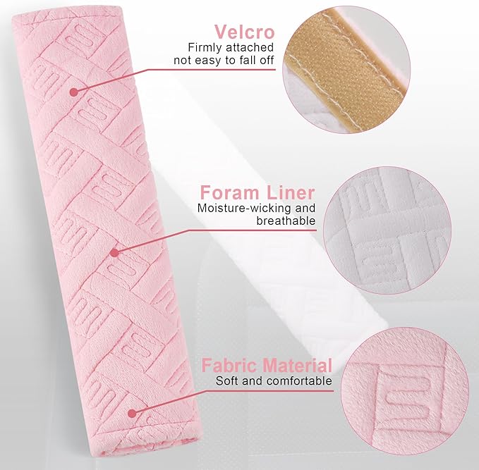 JUSTTOP 2-Pack Universal Car Shoulder Strap Pads Cover for A More Comfortable Driving, Shoulder Strap Covers Harness Pad for Car Interior Accessories(Pale Pink)
