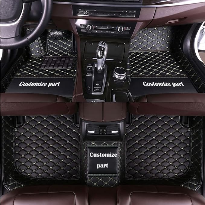 MELKEN Custom Fit Leather Car Floor Mats for 95% of Cars Full Coverage Floor Liners Car Mats (Black Beige)