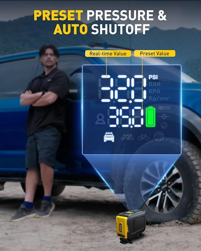 AUXITO AT1 150PSI Heavy Duty Tire Inflator Portable Air Compressor for Pickup Truck – Built in 26000mAh Power Station & 65W Fast Charging – Emergency Tire Air Pump for F-150, Off-Road, RV Camping
