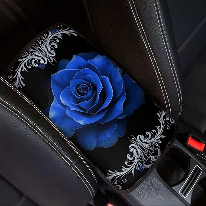Blue Rose Vehicle Armrest Covers Armrest Seat Box Cover Protector Middle Storage Organizer Pad Aesthetic Interior Decor