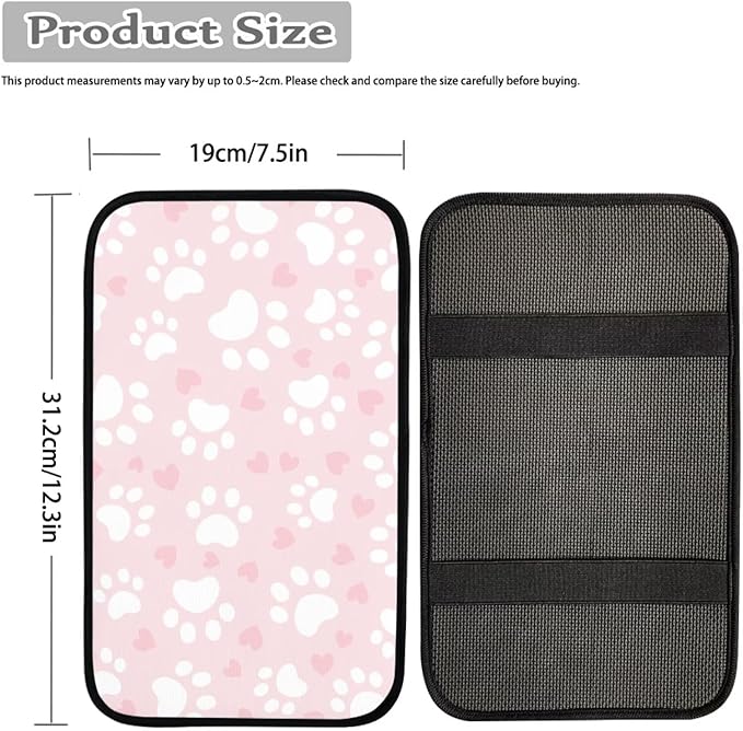 UNICEU Pink Love Hearts Dog Paw Car Center Console Armrest Cover Pad, Universal Fit Most Vehicle Truck SUV Lightweight Washable Car Armrest Seat Box Cover Decoration