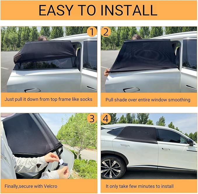 2Packs Universal Car Window Screen for Rear Window 25"(H) X43(W), Elastic Mesh Sun Shde Car Camping Window Cover, Fit for Most Cars Large SUVs, Truck, Pickup
