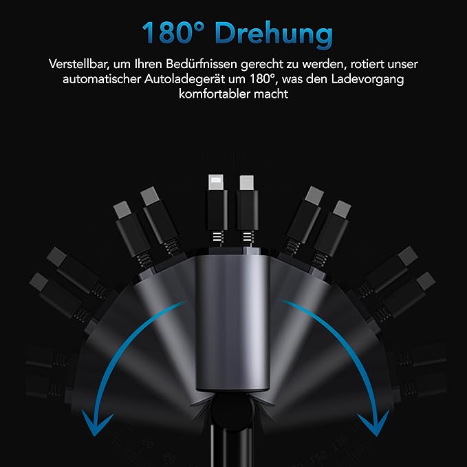 AutoSky 4-in-1 Retractable Fast Charger, for Cars: 100W Car USB-C & iPhone Cable, USB-C/A Ports - Compatible with iPhone, Galaxy, Pixel and More.