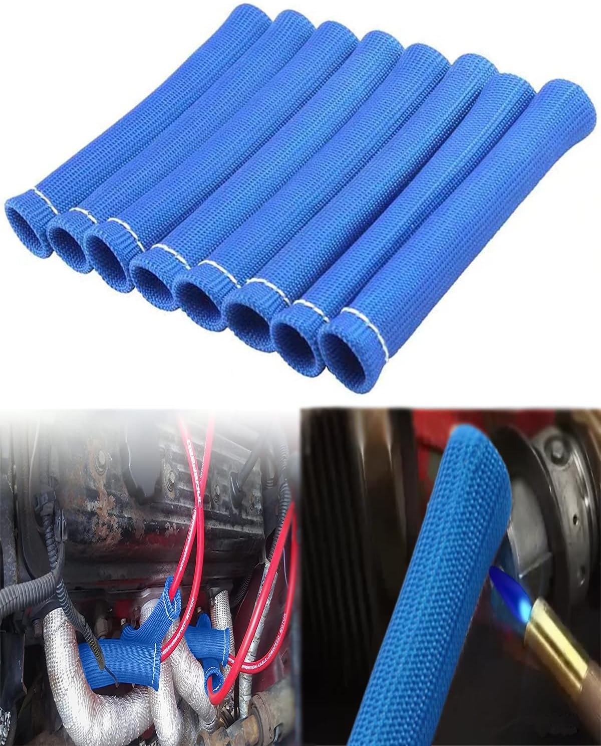 Spark Plug Heat Sleeve Protection - 8 PCS 2500° Spark Plug Wire Boots Protector, 6 Inches Spark Plug Wire Heat Shield Cover Replacement for LS1 / LS2 SBC BBC 350 454 Car Truck, Blue