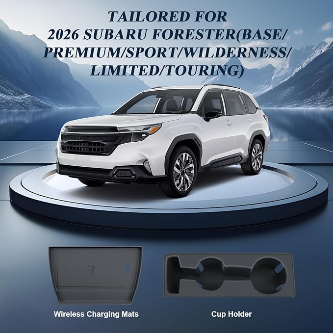 BIBIBO 2Pack for 2026 Subaru Forester Center Console Cup Holder 2026 Subaru Forester Silicone Cup Holder& Wireless Charging Mats 2026 Forester Accessories(Not for 2025 Forester