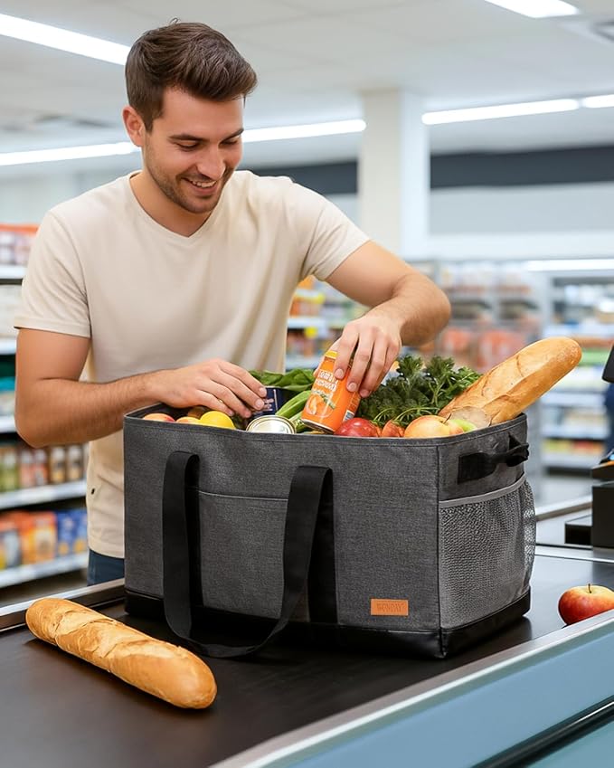 WONDAY Extra Large Utility Tote Bag - Standing Reusable Grocery Bag with Handle