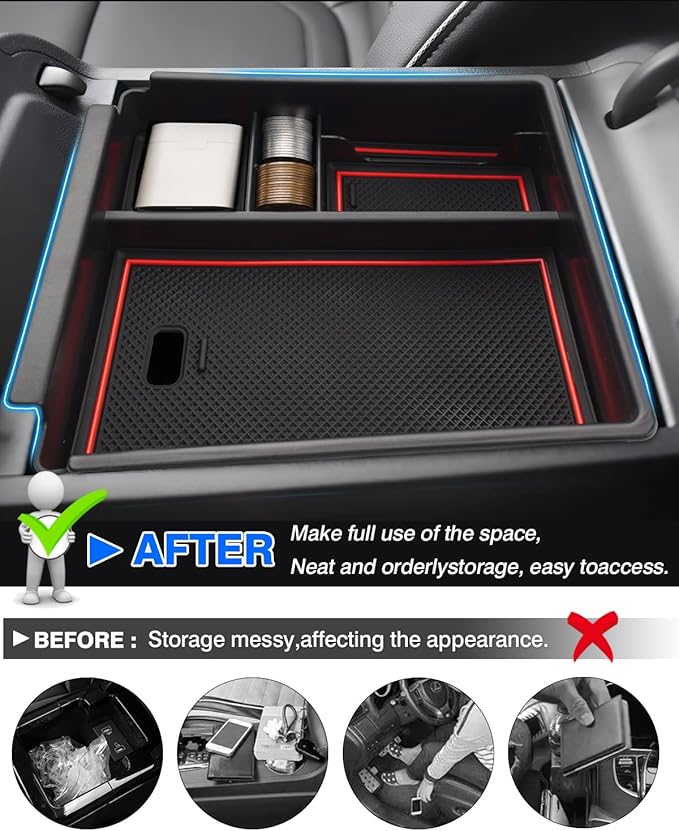 Autorder Center Console Organizer for 2022 2023 2024 Hyundai Tucson Accessories Armrest Storage Box Secondary Insert Tray with 2 Color Mats