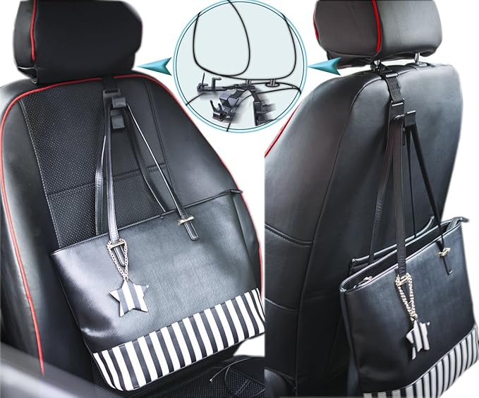 Magic Headrest Hooks for Car, Purse Hanger Headrest Hook Holder for Car Seat Organizer Behind Over the Seat Car Hooks-Hang Purse or Grocery Bags,Black,4Pack
