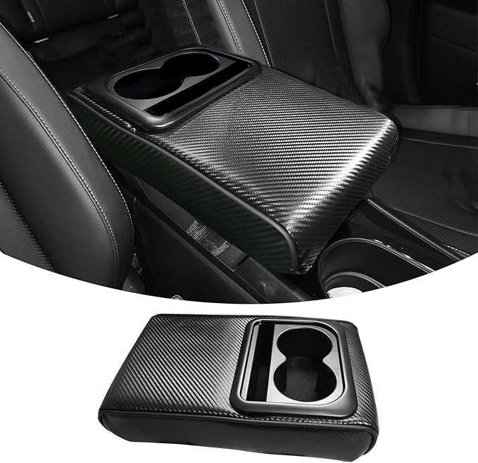 QianBao Car Center Console Carbon Fiber Pattern Armrest Box Booster Cushion with Cup Holder Mobile Phone Storage Protector Universal for Most Car