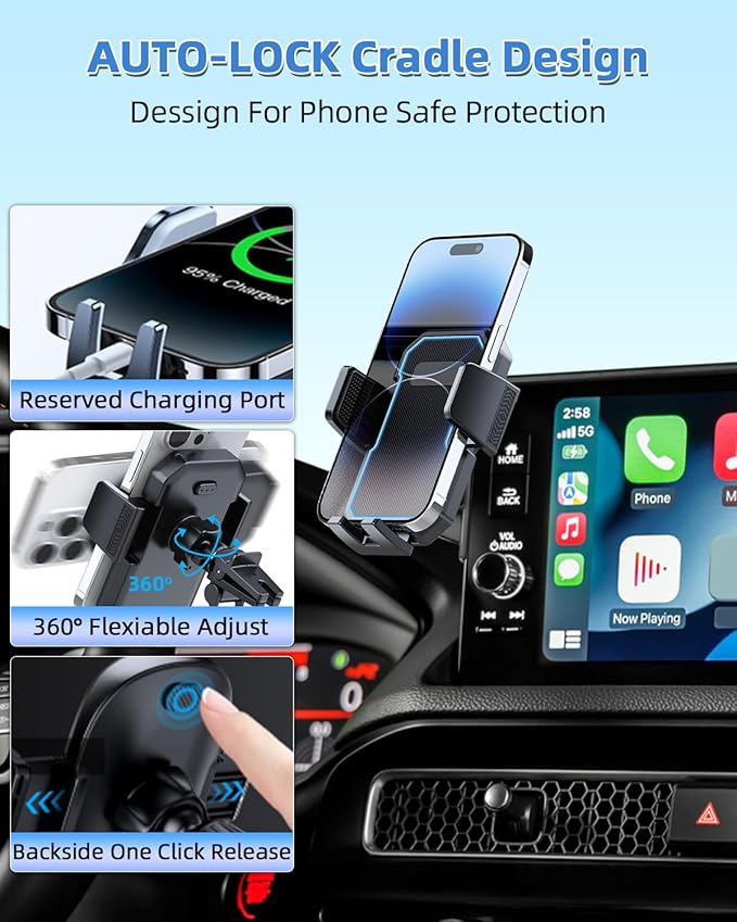 PZK Car Phone Mount for Honda Civic 2022-2025 2026 /Acura Integra 2023-2025 LX/EX/EX-L/Sport/Sport Hybrid/Touring/Si/Type R for 7/9-Inch Screen 360° Rotation Auto Lock Phone Holder with Storage Box