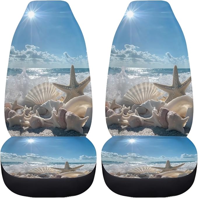 BIGCARJOB Ocean Style Universal Car Seat Cover 2pcs Bucket Seat Covers Holiday Travel Car Front Seat Saddle Mat Covers