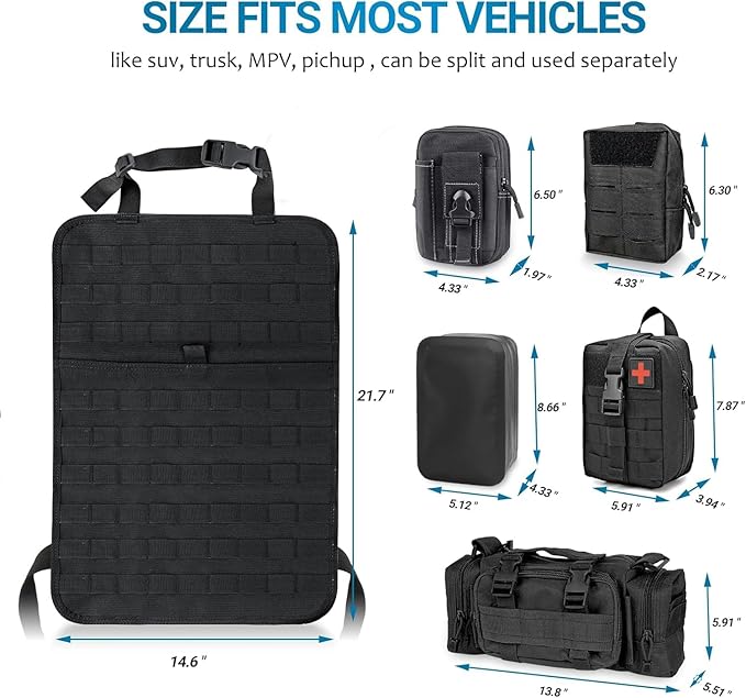 Z8 Tactical Seat Back Organizer, Universal Car Seat Back Cover with 5 Mole Bags in Different Sizes, Universal Fits All Vehicles