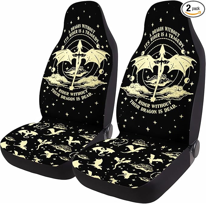 GENANY Dragon Rider Car Seat Covers Set of 2, Breathable Front Seat Covers for Truck Sedan SUV, Bookish Car Accessories, Dragon Themed Gift for Women Men