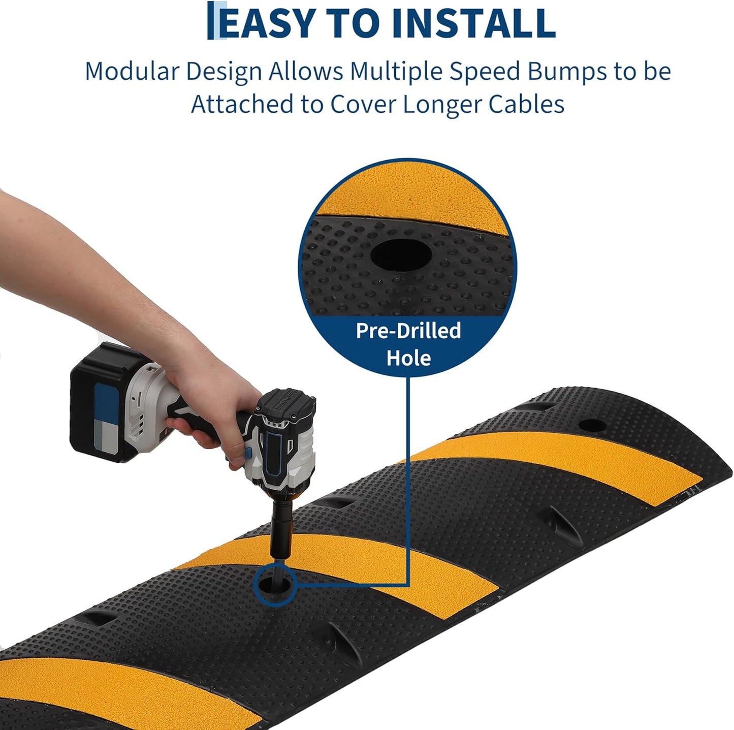 3 PCS 6FT Speed Bumps Wite End for Road, Heavy-Duty 25,000 Lbs Capacity Traffic Rubber Speed Humps with 2 Channel Floor Cord Cover for Asphalt Concrete Gravel Driveway Road (3)