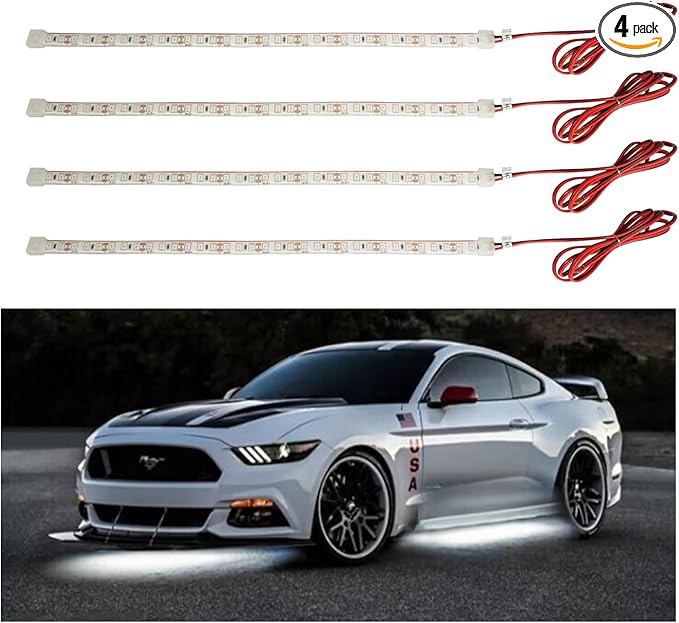 YM E-Bright Golf Cart Light 30CM 36SMD DC12V Waterproof LED Strip for Car Interior & Exterior Decoration DRL Day Running Light,White(Pack of 4)