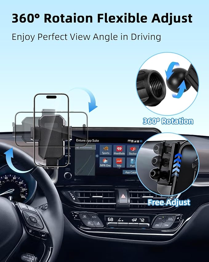 PZK Car Phone Mount for Toyota C-HR CHR 2019 2020 2021 2022 LE/XLE/Limited/Nightshade Accessories 8-inch Screen 360° Rotation Smart Phone Cradles Auto Lock Phone Holder Hands Free Not Affect Vent