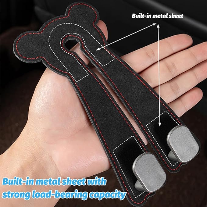 Car Seat Headrest Hook, 2PCS Cute 2 In 1 Vehicle Backseat Hanger Storage Double Hook with Phone Holder, Auto Interior Hanging Organizer Accessories, Universal for SUV Sedan Truck (Grey)