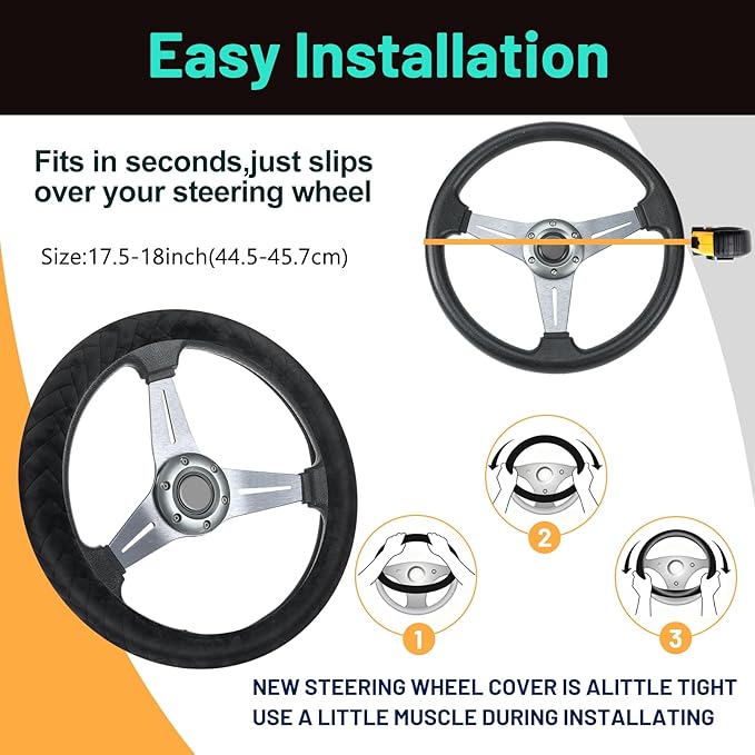 18 Inch Truck Steering Wheel Cover Velvet Wheel Semi-Truck Comfy Grip Cover Anti Slip Car Accessory, Fits Rv, Big Rig and Classic Car (Black, Fashion Style)