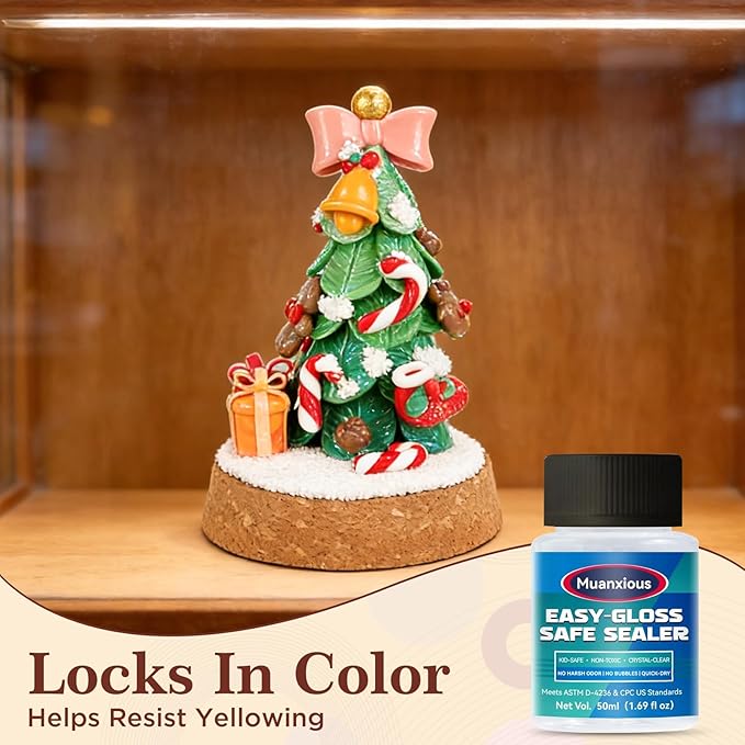 Muanxious Air Dry Clay Glaze — No-Tack High Gloss Waterproof Clear Varnish & Sealant, ASTM D-4236, Low Odor, Anti-Yellowing, 100ml (3.38 fl oz)