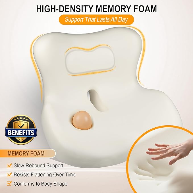 Memory Foam Car Seat Cushion with Lumbar Support, L-Shaped Ergonomic Design for Long Driving, Pressure-Relief Comfort for Car, SUV, Semi Truck & Office Chair