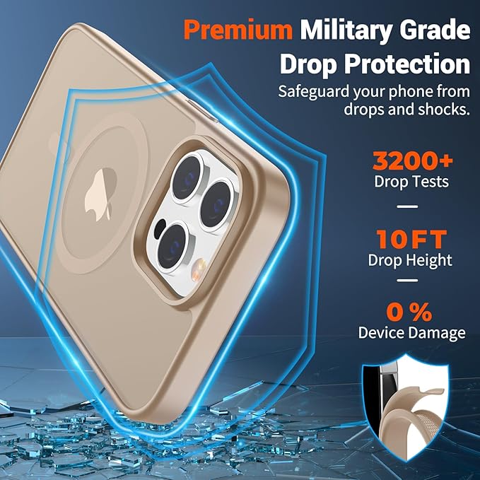 SUPFINE Magnetic for iPhone 14 Pro Max Case(Compatible with MagSafe)(Military Grade Drop Protection) Slim Translucent Matte Shockproof with Anti-Fingerprint Phone Case,Desert Gold