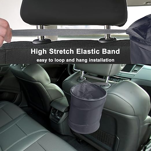 Car Trash Can, 2 Packs Mini Collapsible Car Trash Bin for Front Back Seat, Pop up Car Garbage Can, Portable Car Trash Bag Hanging for Vehicle SUV Rv Truck Accessories Interior, Grey