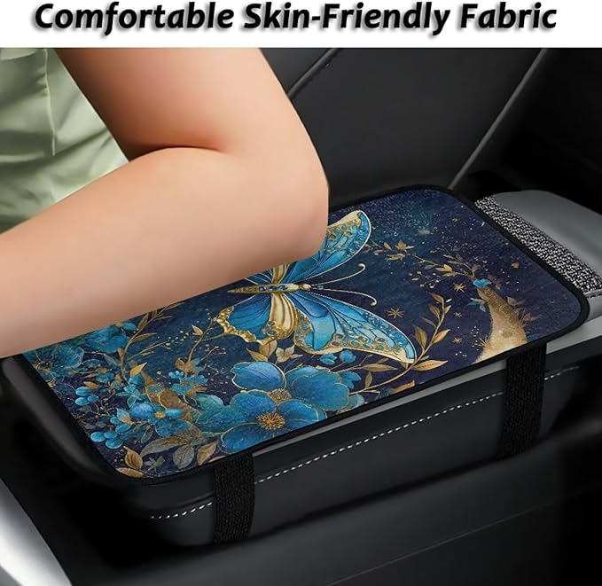 Flower Butterfly Car Armrest Seat Box Cover Accessories Full Coverage Car Center Console Cushion Pad Easy to Install Central Armrest Decoration Fit for Cars SUV Van Truck