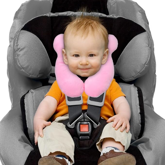 Baby Travel Pillow, Infant Kid's Cushion Soft and Skin Friendly for Car Seat, Pushchair and Stroller (Plush Pink)