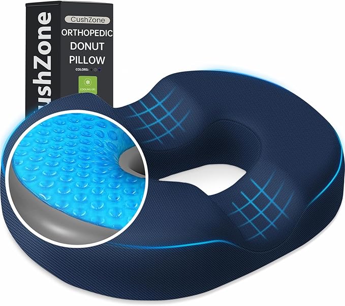 Donut Pillow Seat Cushion - Cooling Gel Outdoor Chair Cushions, Memory Foam Seat Cushion for Office & Home, Car Seat and Patio Furniture Cushions, Hemorrhoids Pillow and Tailbone Pain Relief, Blue