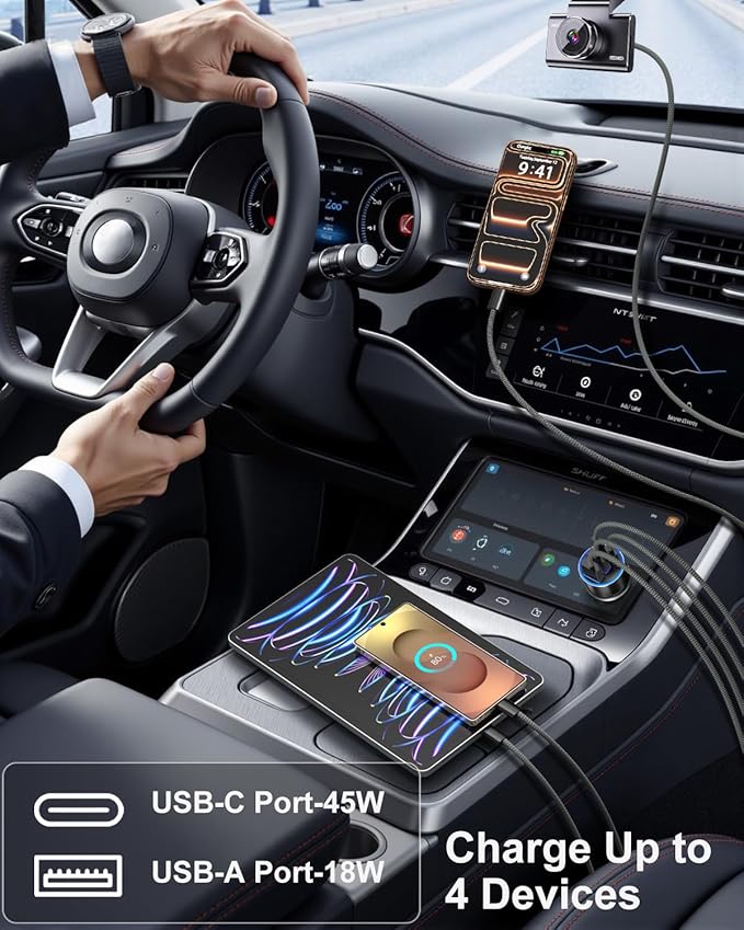 USB C Car Charger, Upgraded 90W 4-Port Dual 12V USB-C & USB-A Car Phone Charger Multiport QC 3.0/PD45W Super Fast Charging Cigarette Lighter Adapter for iPhone 17 16 15 14 Pro Max Galaxy Android