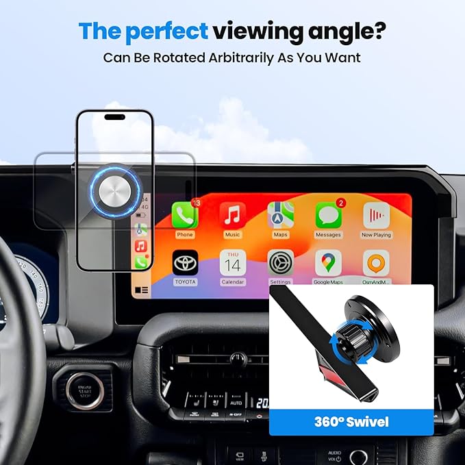 Karltys 2800gf Magnetic Phone Holder, Screen Base Phone Mount with iPhone MagSafe, 360° Rotation Phone Holder for Toyota Land Cruiser J250 250 2024 2025 2026 8/12.3" Screen Accessories