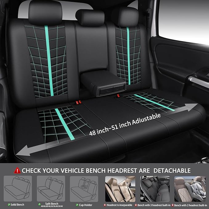 CAR PASS 3D Foam Mesh Leather Car Seat Covers Full Set, Breathable Premium Leather Seat Covers for Car,Anti Slip Universal Fit for Trucks Cars Sedans Vans SUVs, Airbag Compatible, Black Mint