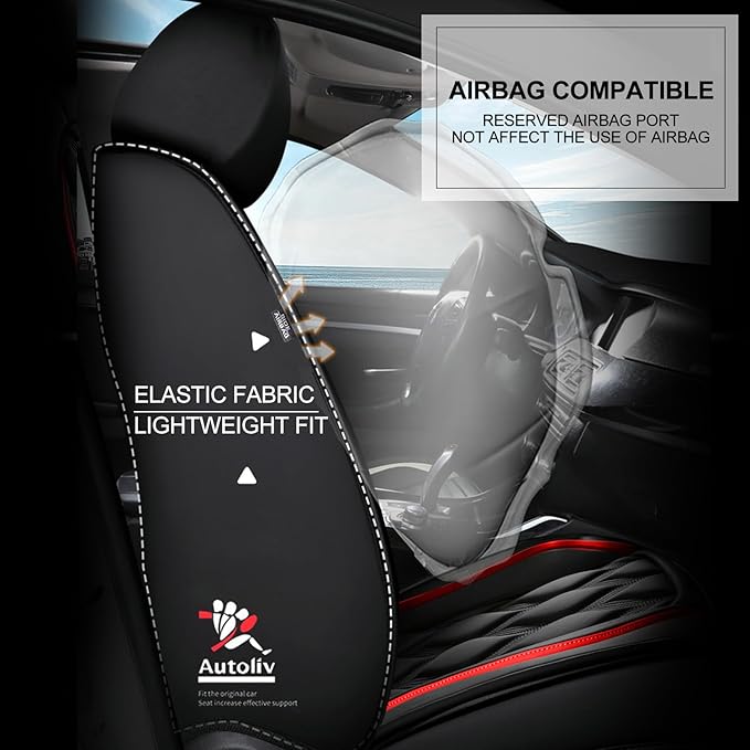 AOMSAZTO Front Seat Covers Fit for Toyota RAV4 2007-2026 Waterproof Faux Leather Car Seat Cover Compatible with Airbag(2PCS Front, Black&Red)