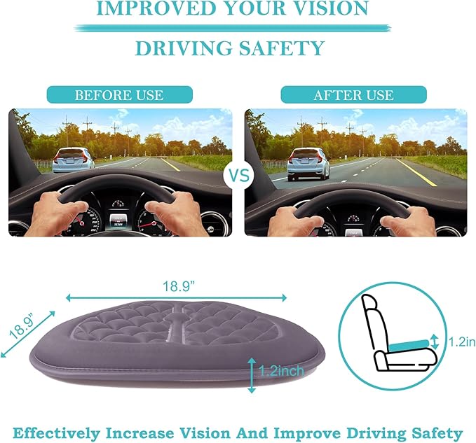 Big Ant Car Seat Cushion, Comfort Memory Foam Driver Seat Cushion Improve Driving View, Sciatica and Lower Back Pain Relief, Seat Cushions for Car Seat Driver, Home Office Chair, Wheelchair - Gray