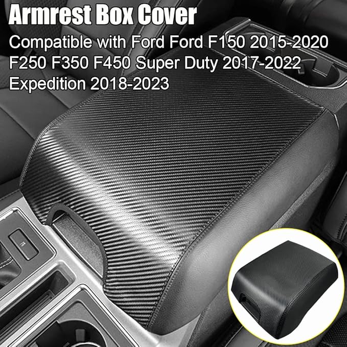XITER 1PC Leather Center Console Armrest Box Cover Waterproof Cushion Pad for F150 2015-2020 F250 F350 F450 Super Duty 2017-2022 Expedition 2018-2023(Carbon Fiber)