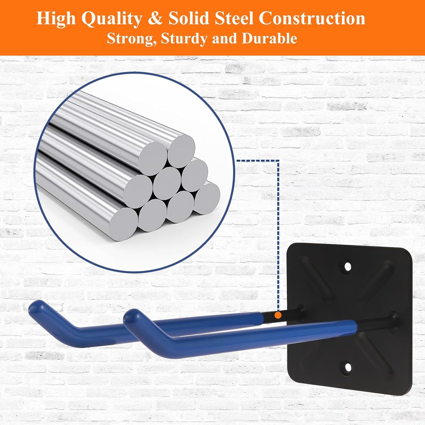 Steel Garage Storage Hooks Wall Tool Organizer, 12.4 Inch Garage Hook Heavy Duty Utility Storage Hangers Blue for Ladders, Chairs, Garden Tools, Set of 4