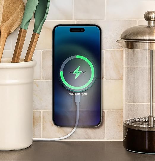 GALVANOX Compatible with MagSafe Wall Mounted Magnetic Wireless Charger (15W) Fast Charging, Stick-on Adhesive Design with Long Removable USB-C Cable (10Ft) White