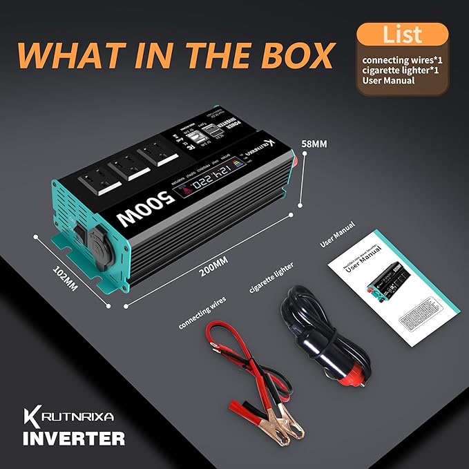 500W Power Inverters Peak 1000W 12V DC to 110V AC Converter for Vehicles USB-C/PD 25W Fast Charging Ports Car Charger Adapter with a Cigarette Lighter Ports Plug Outlet