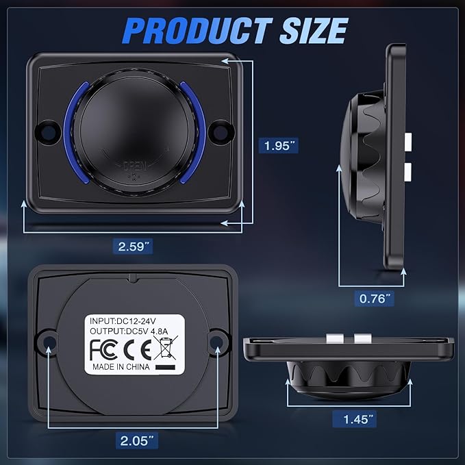 Nilight Quick USB Outlet Socket 12V 24V Dual USBs Connector 5V 4.8A Car Outlets with Waterproof Cover Rotating Cap LED Light for Cars Trucks Motorcycle RVs Campers