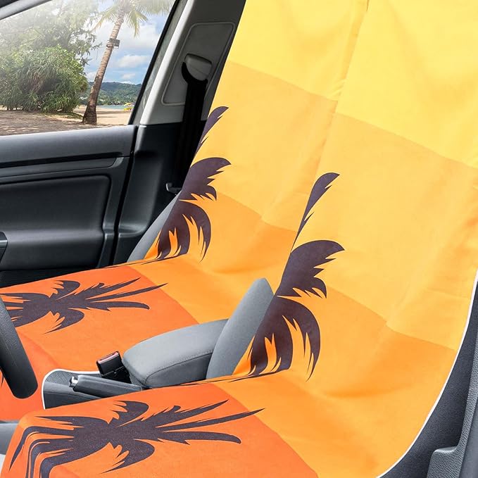 2 Pack Car Seat Towel Covers with Storage Bag 63 x 32 Inch Athletic Running Towel Seat Sweat Washable Non Slip Cover Gift for Car Outdoor Sport Activities (Beach Palm Trees)
