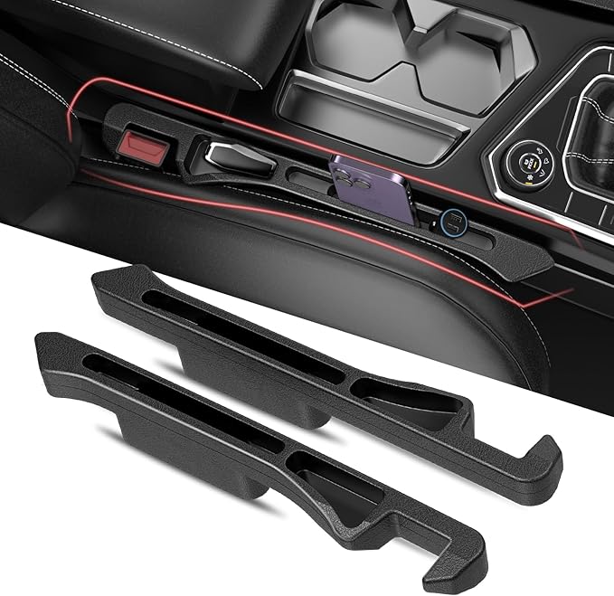 Car Seat Gap Filler 2Pack, Inserts Between Seats Console with Organizer Storage Upgraded Phone Holder Car Side Seat Gap Fillers Cars Front Seats Fill Plug Car Essentials for Vehicle SUV Truck (Black)