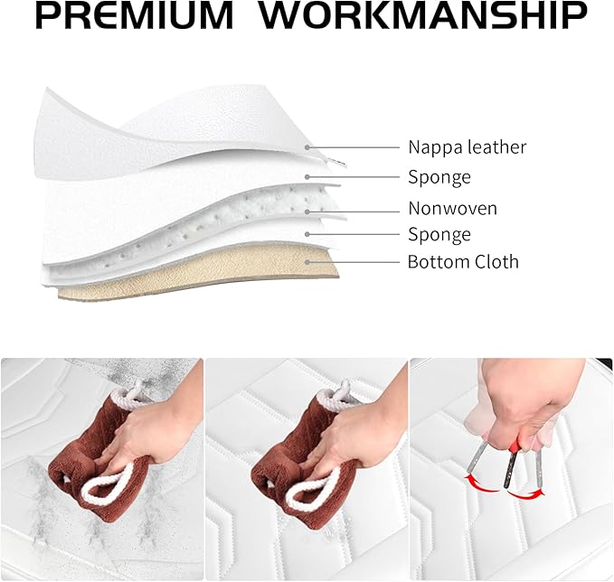 2PCS Car Seat Cover Nappa Leather Front for Tesla Model Y&3 2020-2024 Car Seat Bottom Protector, Original White Color Heavy Duty Seat Cushion Protector Without Backrest (White)