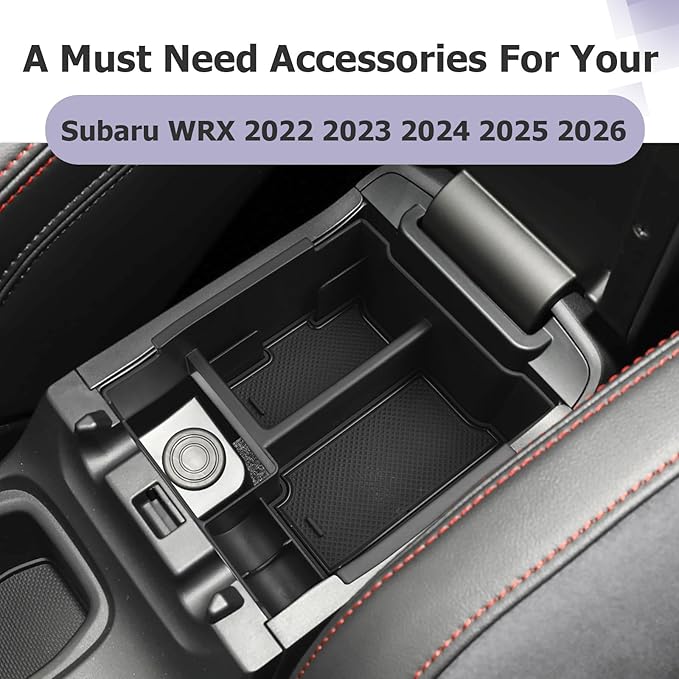 LUWU Center Console Organizer Compatible with 2022-2024 2025 2026 Subaru WRX Accessories Armrest Console Secondary Storage Box Insert Tray ABS Material Black (Standard Six-Speed Manual Transmission)