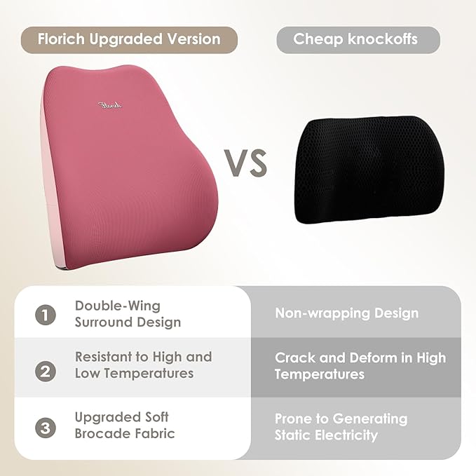 FLORICH Car Seat Cushion and Lumbar Support Pillow, Ergonomic Memory Foam Driving Seat Cushions for Back & Sciatica Pain Relief, Non-Slip Cushion for Car, Office, Truck, Wheelchair, Gaming Chair-Pink